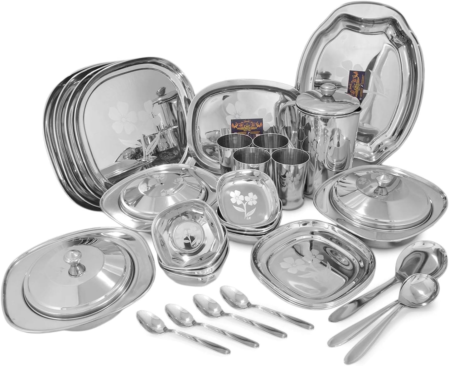 CROCKERY WALA AND COMPANY Laser Stainless Steel Dinner Set, 52 Piece, Square