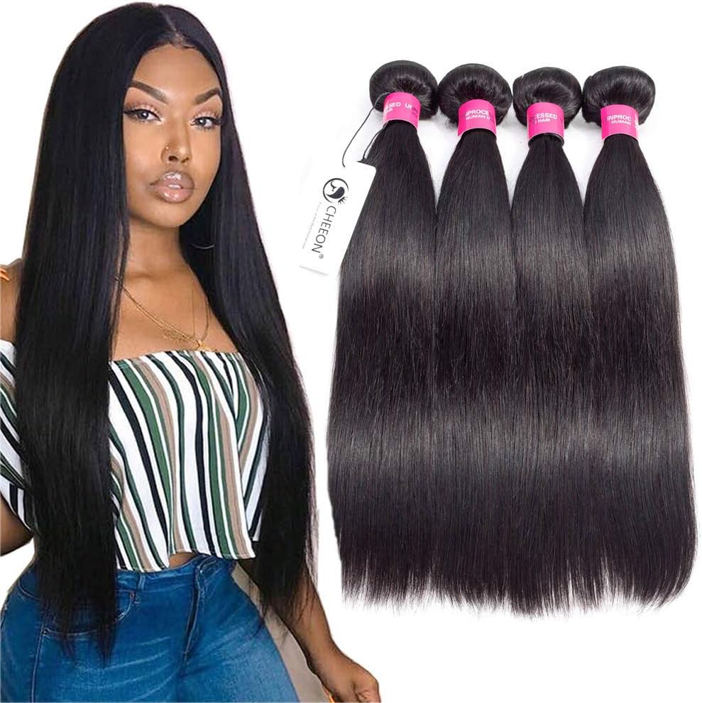 CHEEON Malaysian Straight Virgin Hair 4 pcs 18 20 22 24 inches Silky Straight Human Hair Bundles Weave Soft Hair No Smell Natural Black Color