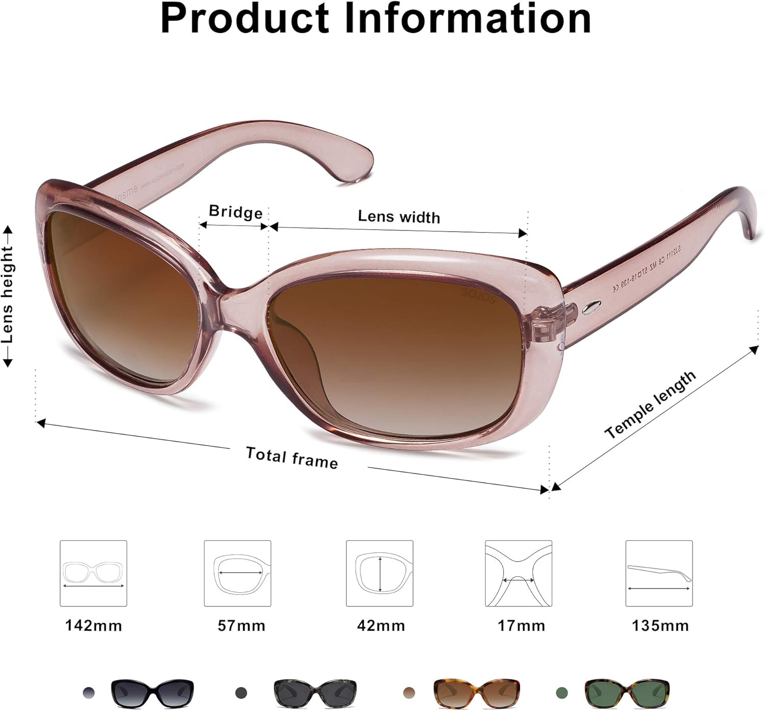 SOJOS Vintage Square Sunglasses for Women Polarized UV Protection Havana Frame SJ2111 with Transparent Brown Frame With Gradient Brown Lens: Clothing
