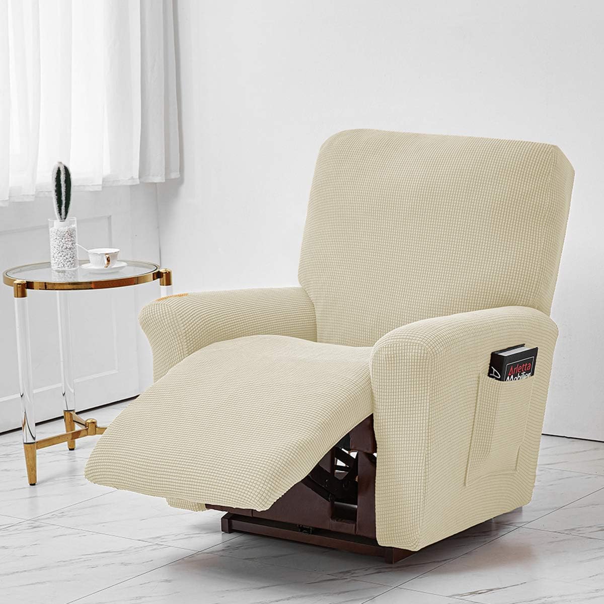 LiveGo Jacquard Recliner Chair Covers, Stretch Polyester Spandex Recliner Cover 4 Pieces