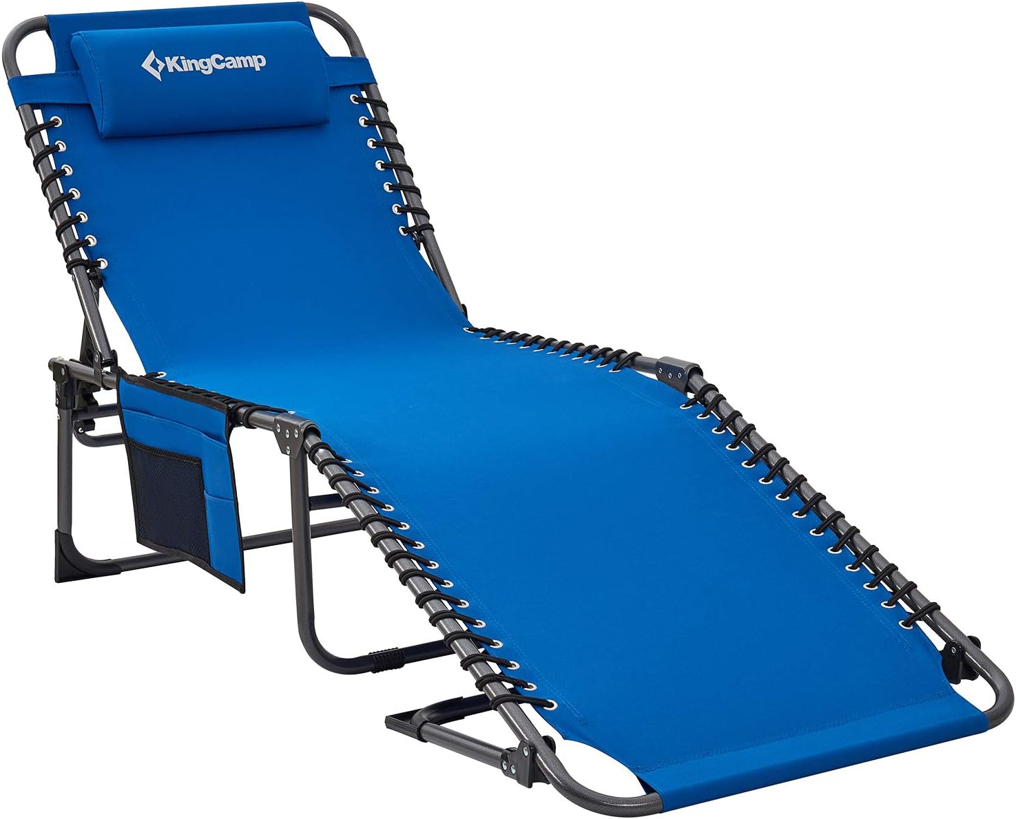 KingCamp Adjustable 4-Position Outdoor Chaise Lounge Chair Heavy Duty Camping Recliner Folding Cot with Pillow Pocket for Patio Garden Yard Lawn Sunbathing Beach Pool, Supports 265lbs: Sports & Outdoors