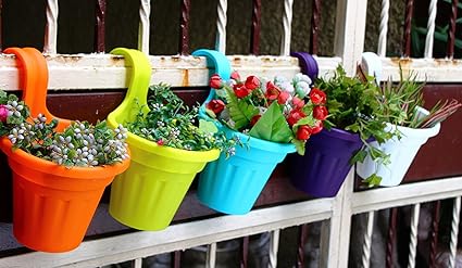 Dhavesai Balcony Railing Vertical Hook Planters (Multicolour) - Pack of 5