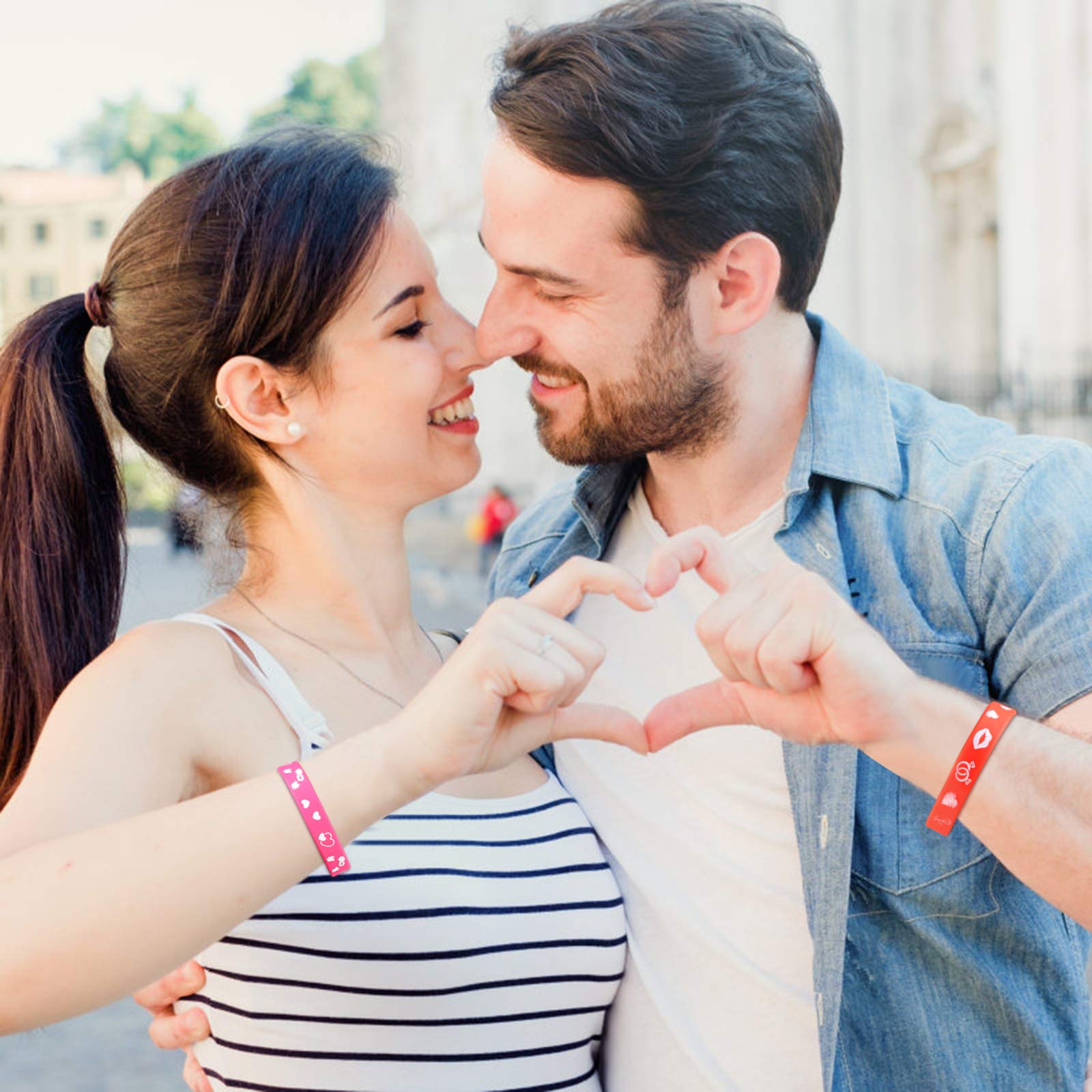 Matogle 36pcs Rubber Wristbands Rubber Band Bracelets for Valentine\'s Day Party Supplies Gift School Rewards Couples Adult Teenager Kids Pink Red White