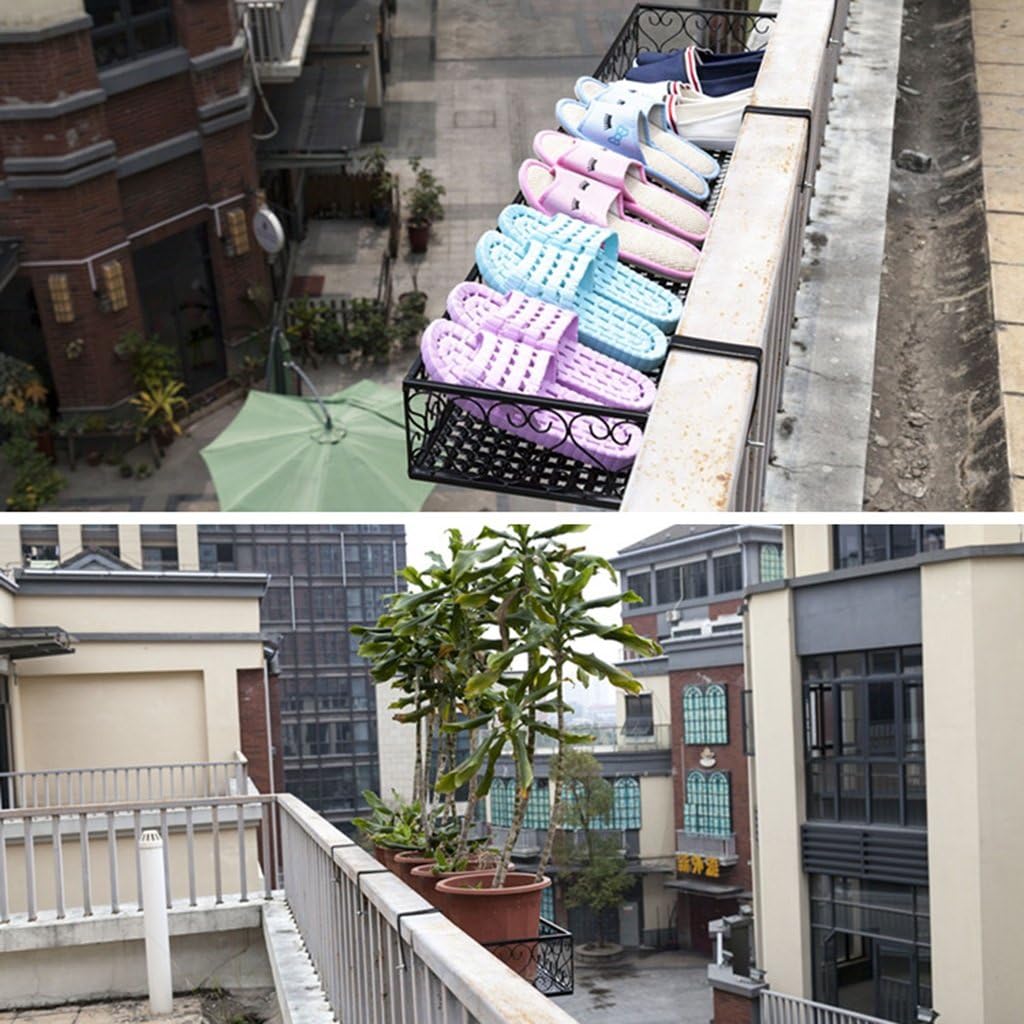 Amazon Co Jp 花の鉄のバルコニーの手すりを掛ける壁掛けの柵花の屋内のバルコニーの肉をぶら下げ 鉢 プランター Color Black Size 80 25 12cm ホーム キッチン