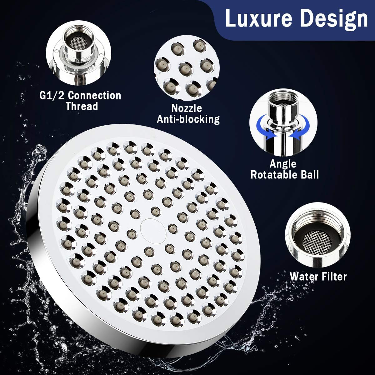 Taiker Shower Head, High Pressure Rainfall Shower Head/Handheld Combo, Luxury Modern Chrome Plated with 60'' Hose Anti-leak with Holder, 4 Shower Hooks - - 