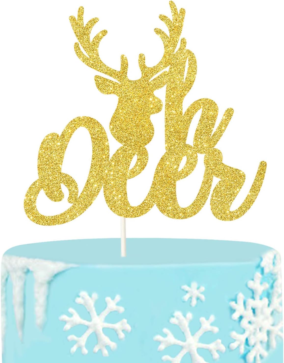 Gold Glitter Reindeer Oh Deer Cake Topper, Winter Baby Shower Cake Topper, Christmas Cake Smash Decor, Winter Onederland Party Decoration