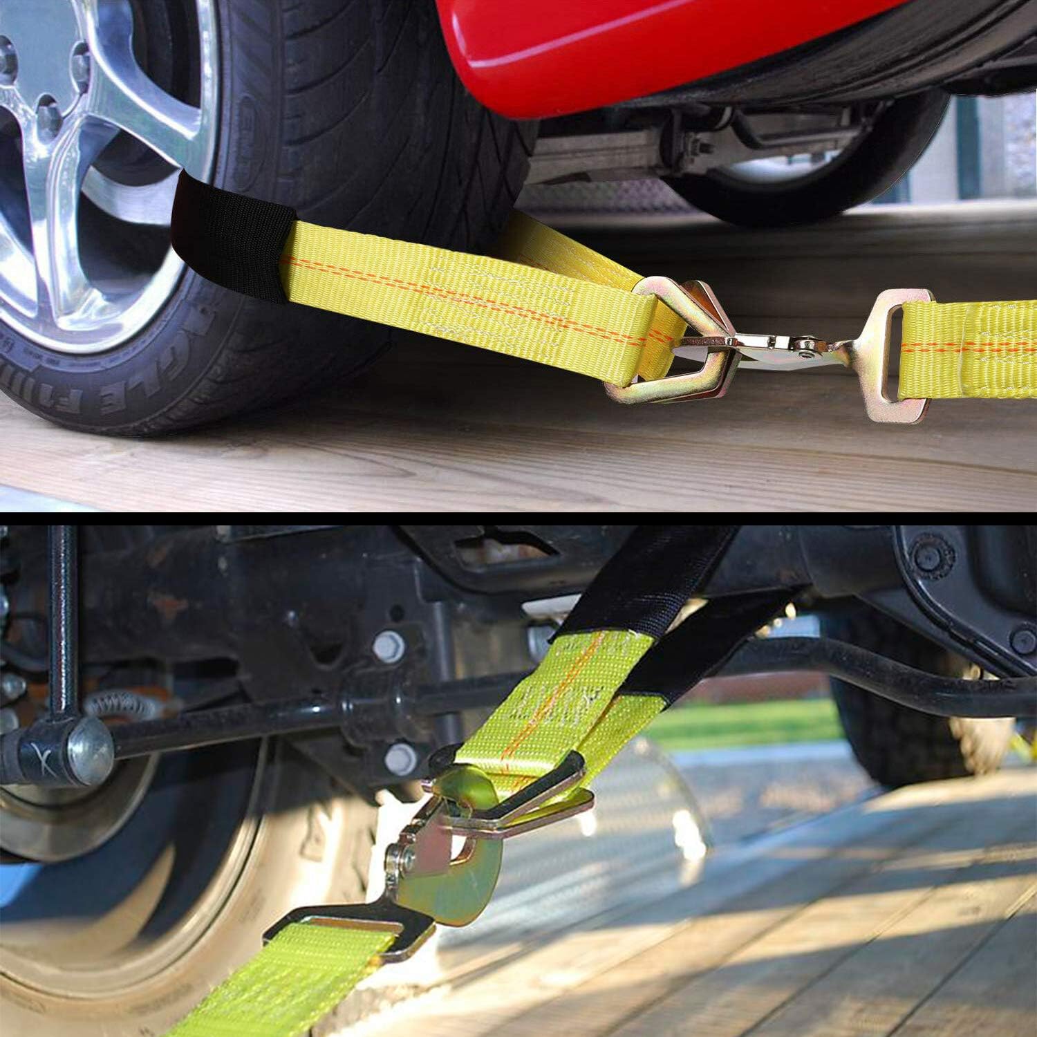 KJE Axle Tie Down Strap, 2"X36" Premium Axle Tie Down Strap with D-Ring Up to 10000lbs Capacity and Protective Sleeve-High Tension Proof & Heavy-Duty: Automotive