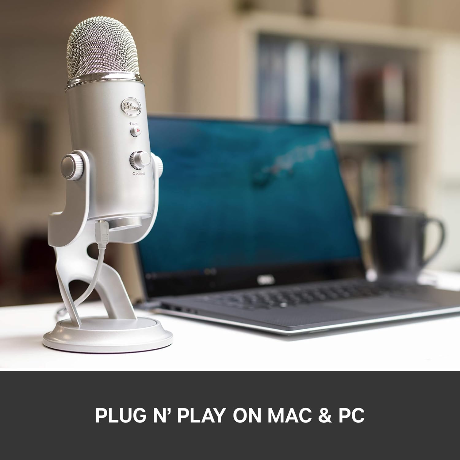 Blue Yeti USB Mic for Recording & Streaming on PC and Mac, 3 Condenser Capsules, 4 Pickup Patterns, Headphone Output and Volume Control, Mic Gain Control, Adjustable Stand, Plug & Play - Silver: Musical Instruments