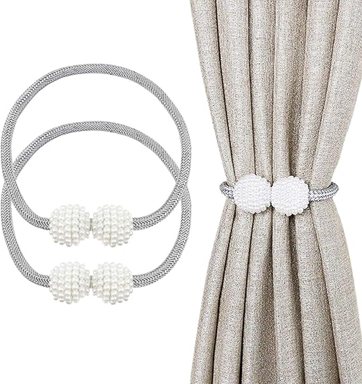Yesmin Curtain Tiebacks 2 Pieces Pearl Ball 17 Magnetic Curtain