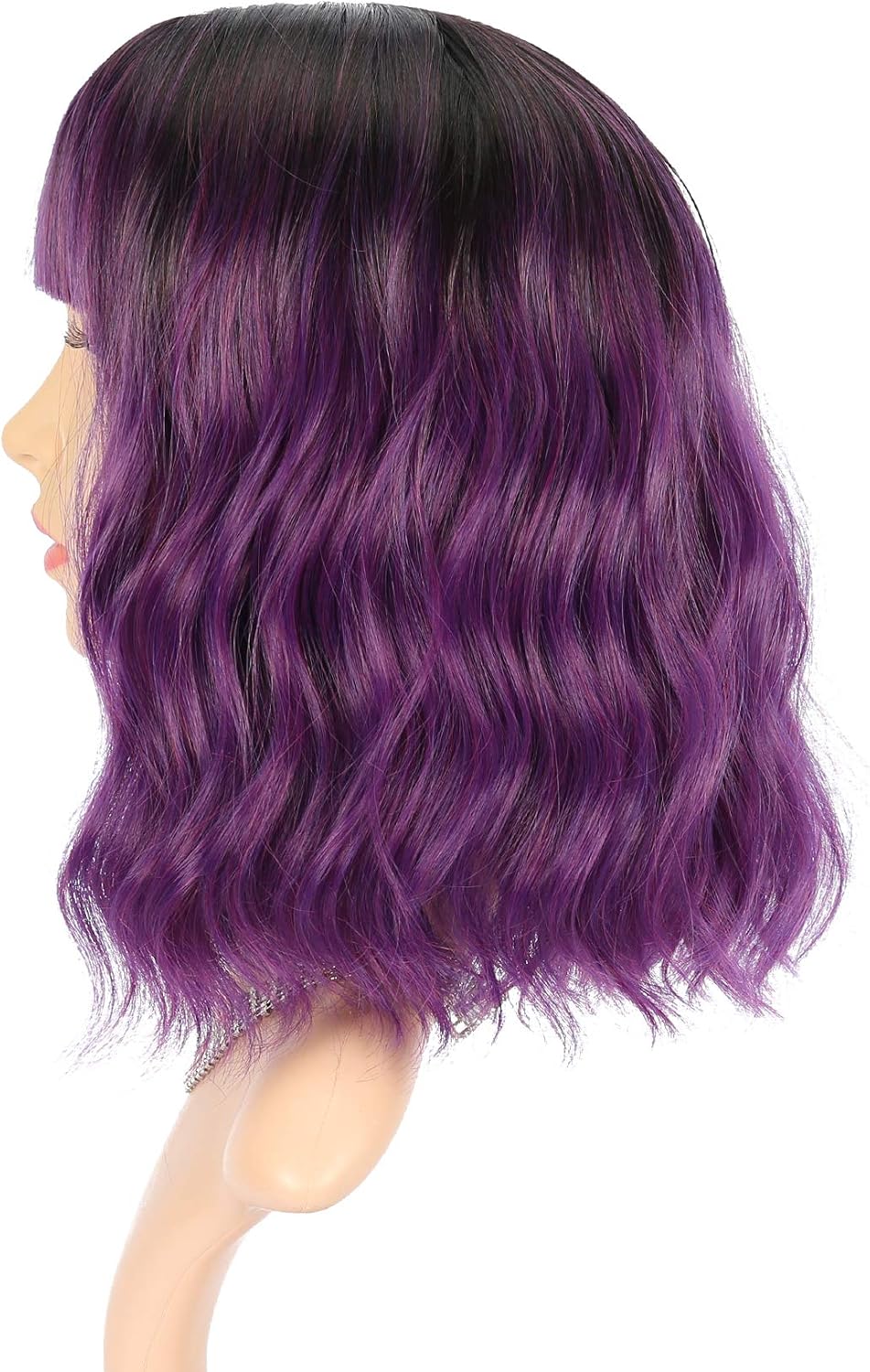 FAELBATY Purple Wig With Bangs Short Bob Synthetic Cosplay Wig for women Costume Wigs (12" Ombre Dark Purple Color) - Image 4