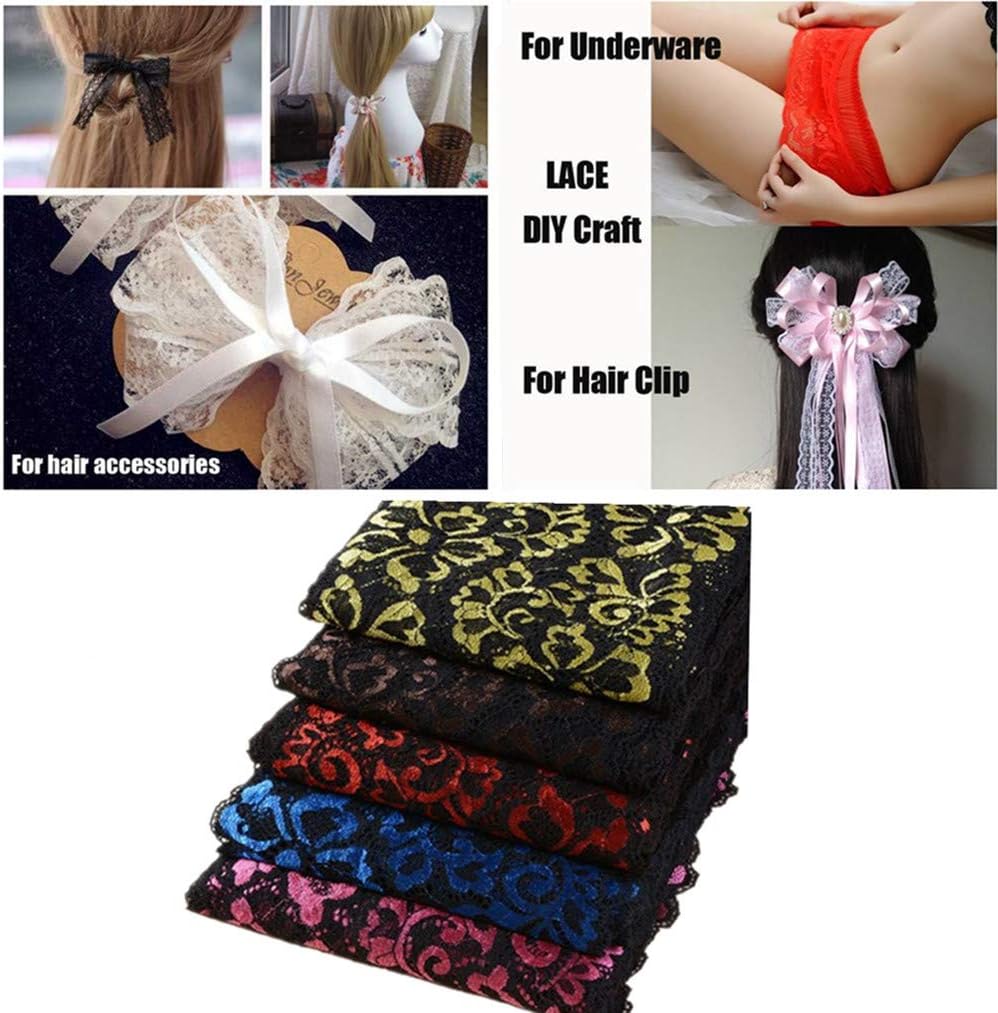 5 Yards Metallic Floral Lace Ribbon Stretch Tulle Lace Trim Elastic Webbing Nigerian African Fabric Width 18cm for DIY Craft Jewelry Making Clothes Accessories Gift Wrapping Wedding Party Decor (Teal) - Image 5