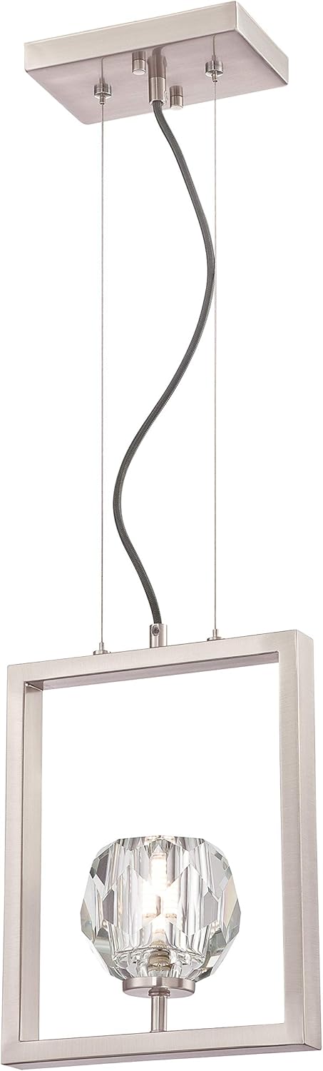 Westinghouse Lighting 63676 Zoa One-Light Indoor Pendant, Brushed Nickel Finish with Crystal Glass
