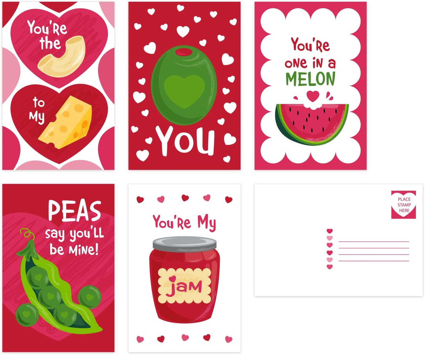 Valentine Food Pun Postcards / 25 Post Card Pack 4