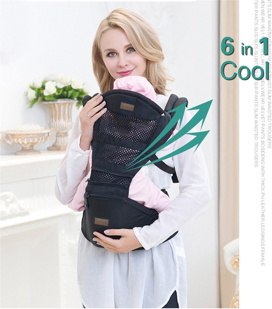 Baby Carrier with Hip Seat 6 Position Front Backpack and Kangaroo Adjustable Waistband Easy Breastfeeding Adapt to Growing Baby Newborn Infant Toddler Best Black Baby Shower Gift