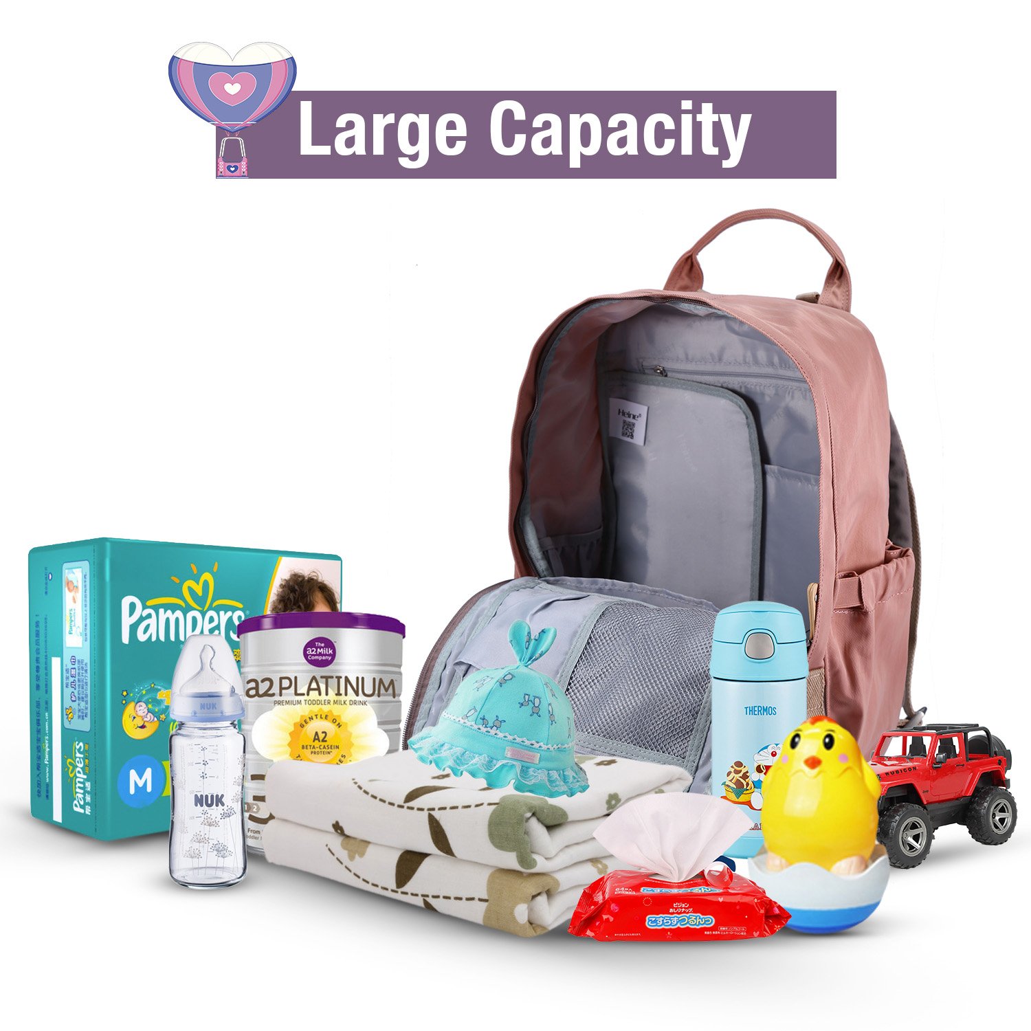 Diaper Backpack Multi-Function Diaper Bag Mother Bag Backpack Nappy Bag with Insulated Bottle Pockets,Large Capacity Waterproof Mummy Handbag Traveling Backpack(Pink)