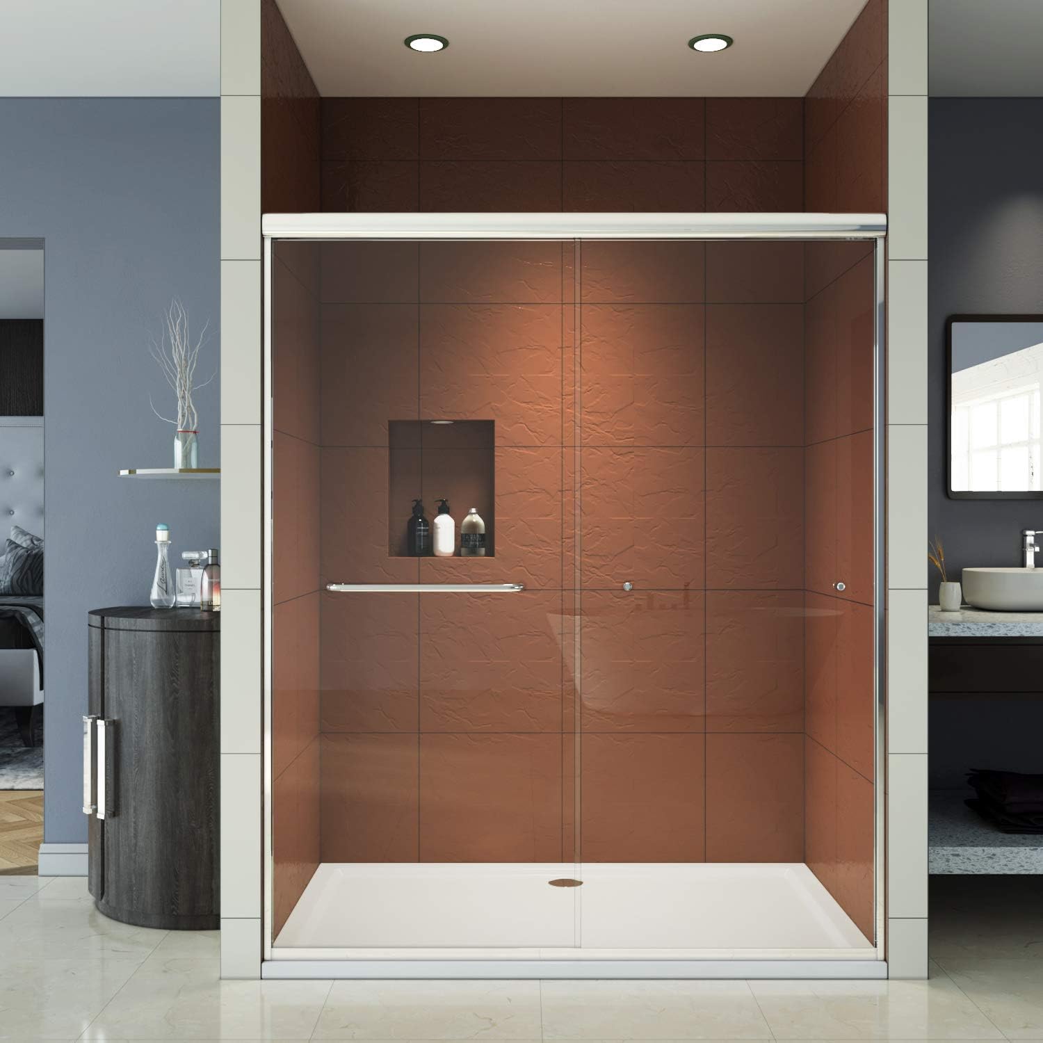 Elegant Showers 52 5 54 W X 72 H Glass Shower Doos Semi Frameless 2 Bypass Sliding Shower Doors 1 4 Clear Glass Panel Chrome Finish Amazon Com