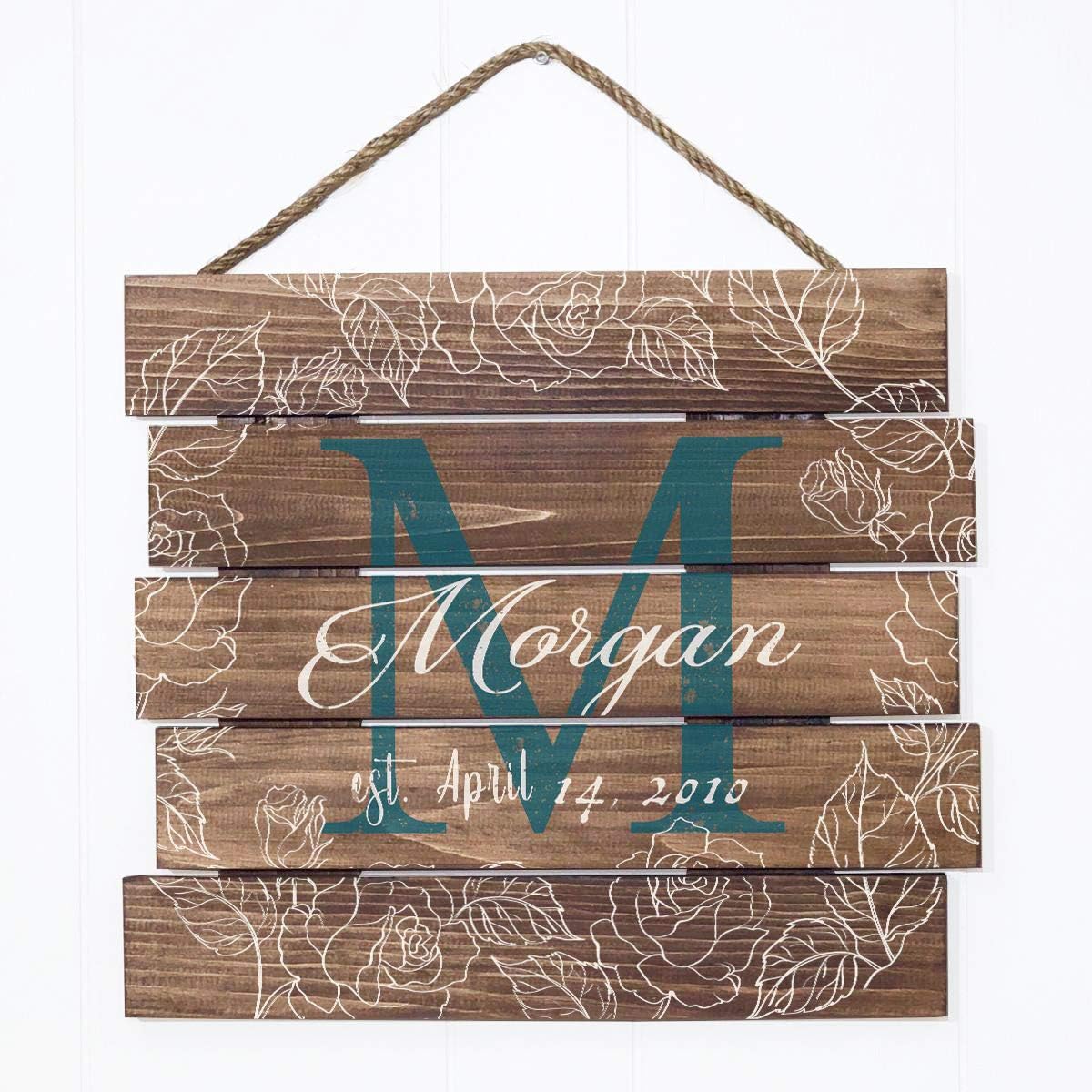 Artblox Personalized Last Name Signs for Home | Monogram Wall Decor | Wooden Name Sign | Farmhouse Wall Art | Real Wood Farmhouse Signs (18x15) Brown