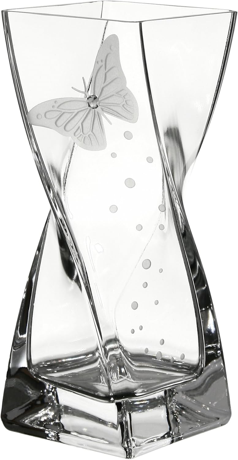 Butterfly Vase Handmade Glass Vase Decorated with Crystal from