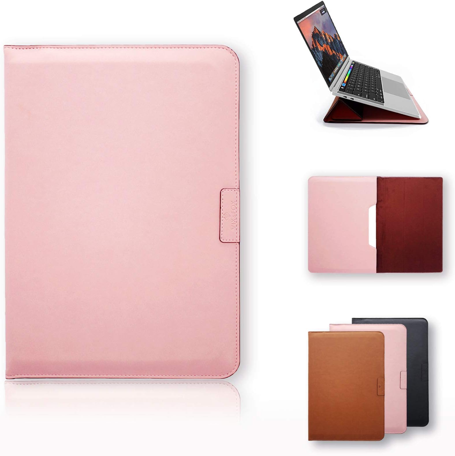 Vix and Fox Leather Sleeve Case For 12inchMacbook and 13.3 inch MacBook Pro with Retina Display, Laptop Case Bag (12 inch MacBook, Vintage Pink)