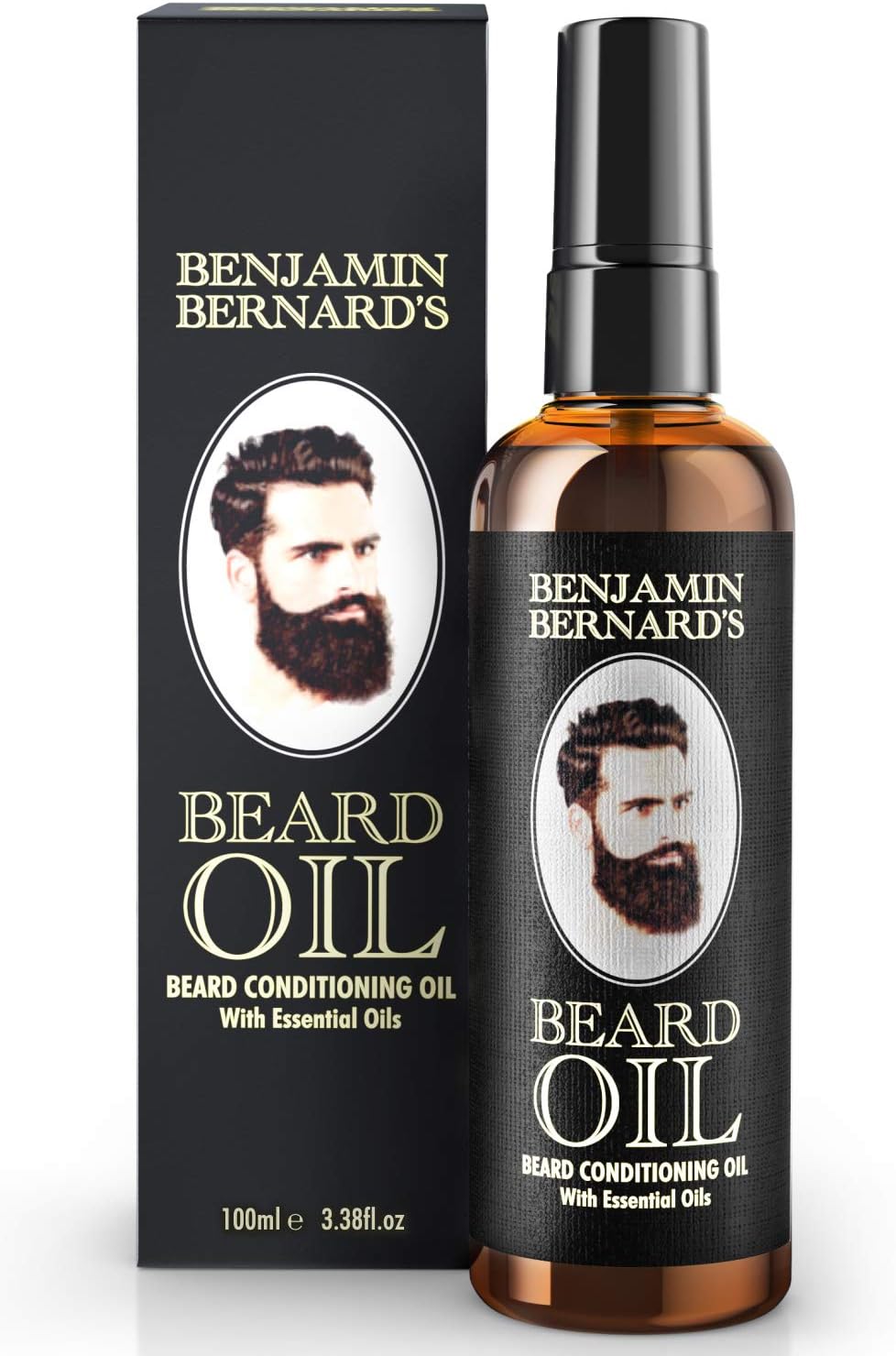 Beard Oil - Beard Grooming Conditioner Oil for Men by Benjamin Bernard - Encourage Healthy Beard Growth, Well-Groomed Style - Lightly Scented, Contains Jojoba, Almond Oil - Vegan Beard Care 3.38 Fl.oz