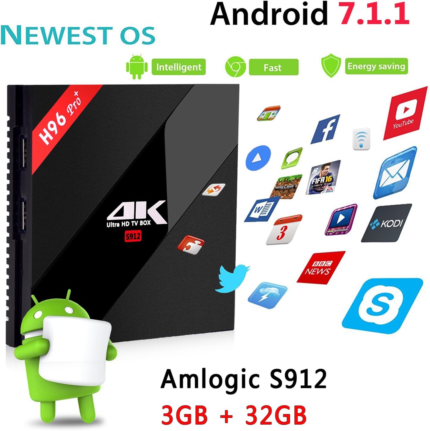 TRONIC H96 Pro Plus NEW RELEASE Android 7.1 OS Smart TV box mini pc 3GB DDR3 32GB Hardrive Amlogic Octa Core CPU WIFI Hdmi Ultra HD 4k Technology
