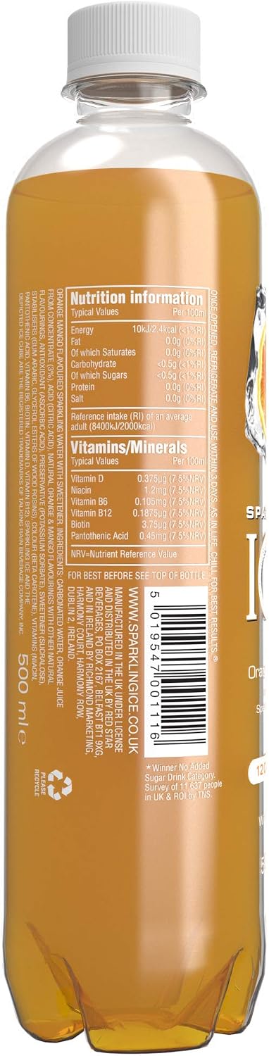 Sparkling Ice, Orange Mango Flavored Sparkling Water, Contains Vitamins- Only 12 calories- No Added Sugar - Image 4