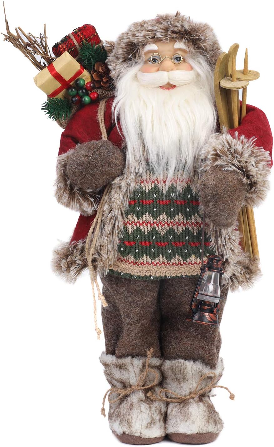 Yeeping Christmas Santa Figurine, Hand Crafted Santa Claus, 2020 Style, Santa Doll, Santa Decor, Santa Toy, Christmas Decoration, 18 Inch, Brown