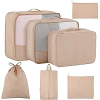 Packing Cubes for Travel 7 Set, Luggage Packing Organizers with Shoe Bag and Toiletry Bag (Beige)