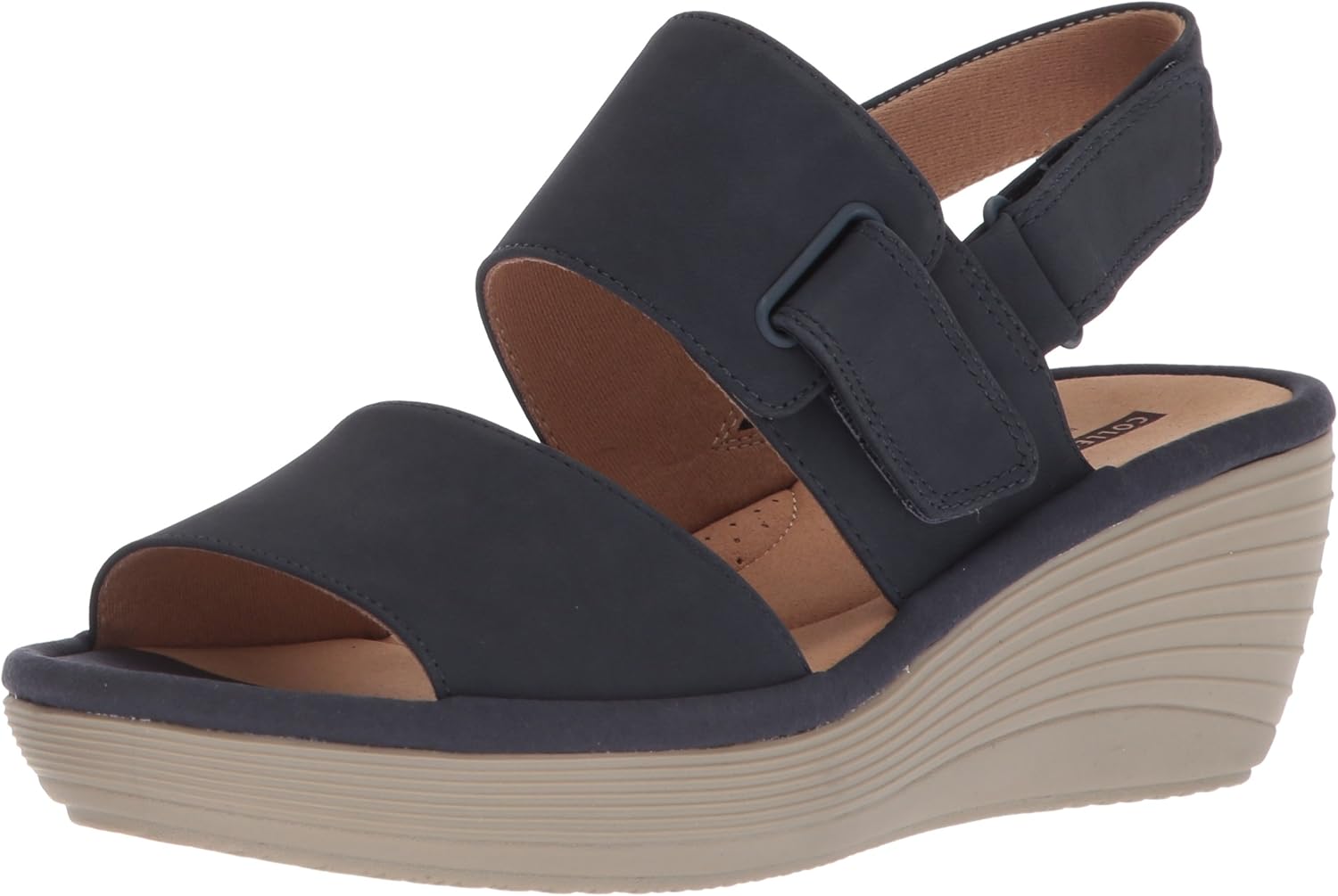 clarks nubuck leather perforated wedges