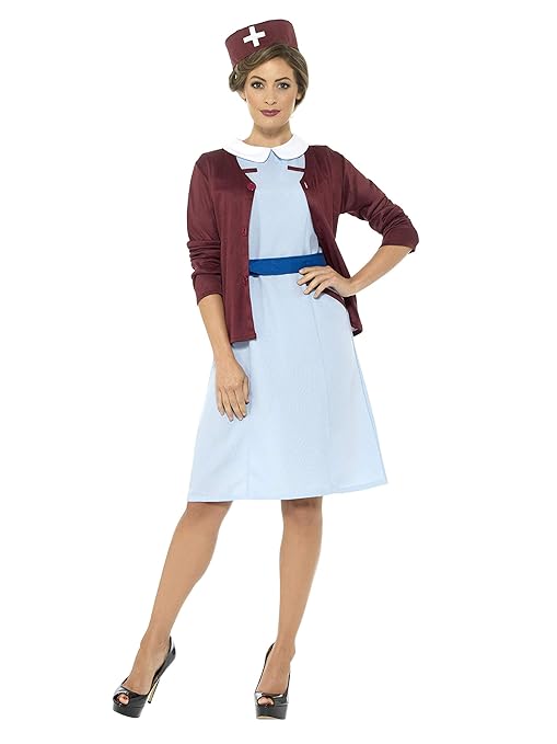 Smiffys Damen Vintage Krankenschwester Kostüm, Kleid, Cardigan, Gürtel und Hut, Größe: 40-42, 42796