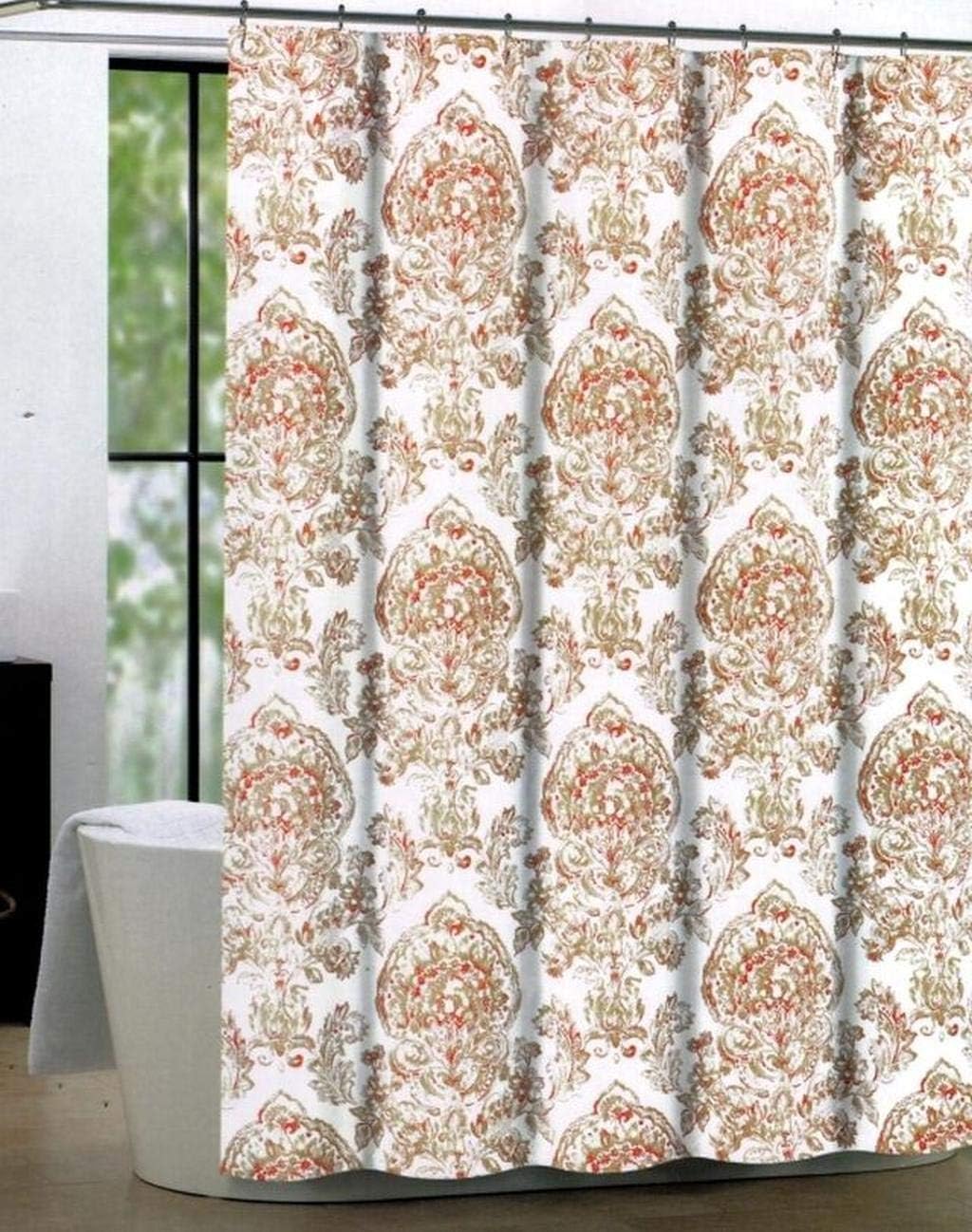 tahari Shower Curtain Cognac Damask Floral Medallion White