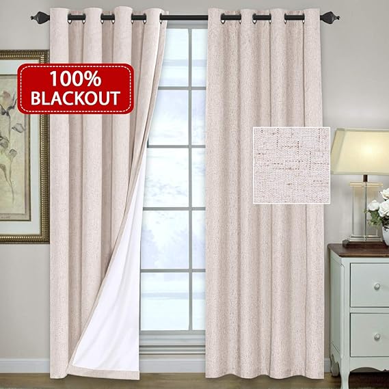 100 Blackout Linen Look Waterproof Natural Curtains Bedroom Blackout