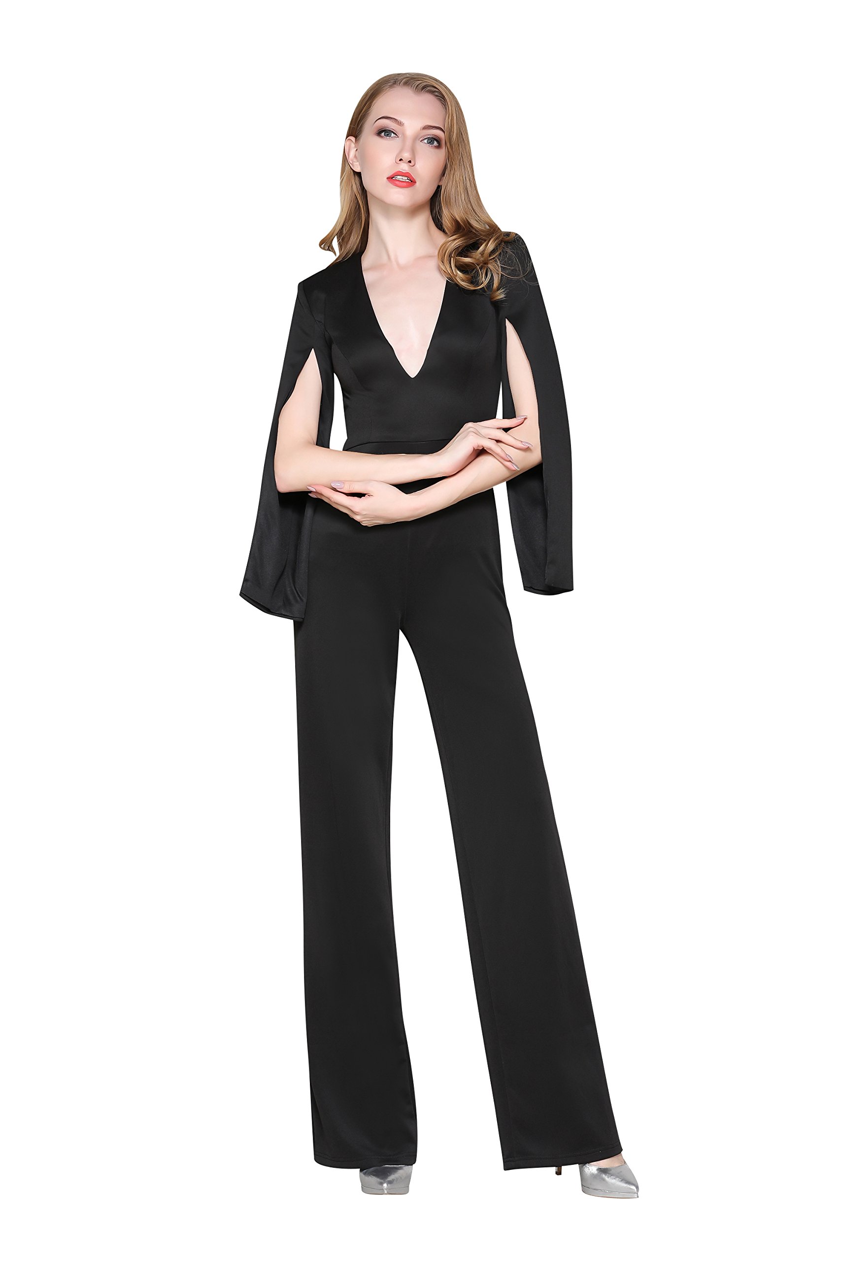deep v neck pantsuit