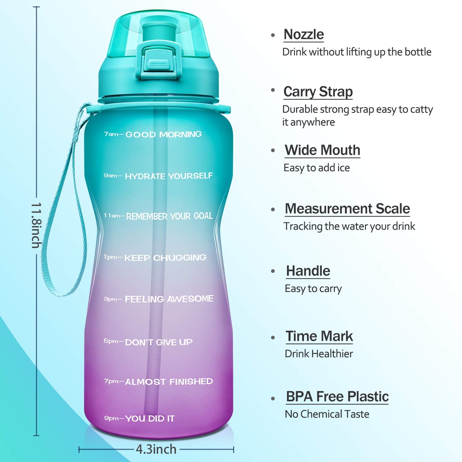 Fidus Large Half Gallon/64oz Motivational Water Bottle with Time Marker & Straw, Leakproof Tritan BPA Free Water Jug, Ensure You Drink Enough Water Daily for Fitness, Gym and Outdoor Sports : Sports & Outdoors
