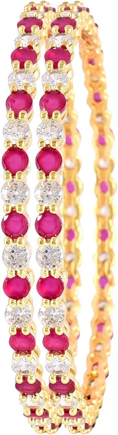 Ratnavali JewelsCZ Zirconia Gold Tone Red Green White Round Diamond Elegant Bollywood Indian Bangles Jewelry Women Wedding Bride