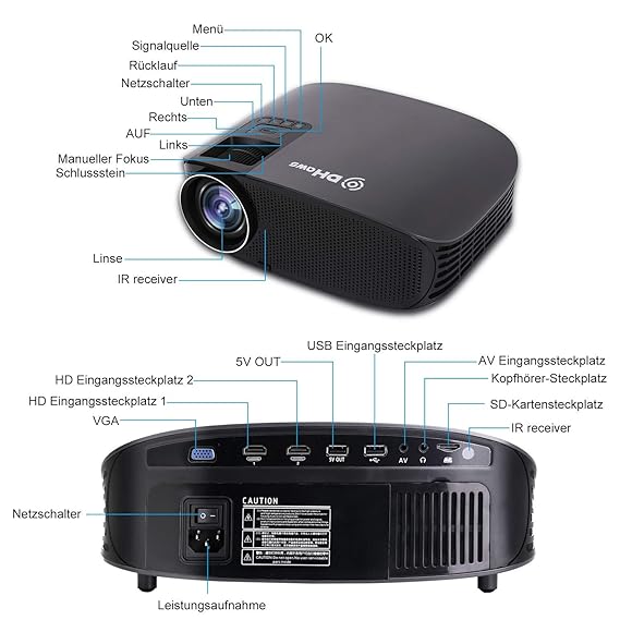 Proyector de vídeo DHAWS 3800LM 1080P Full HD HDMI para Tiendas ...