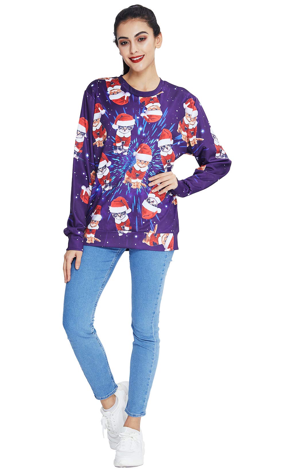 Bro Male Female Ugly Christmas Sweater 3D Pattern Cats Novelty Sweatshirt Cozy Baggy Long Sleeve O Neck Jumpers for Teens Junior Boys Girls Family Office Sweater Contest Party Large