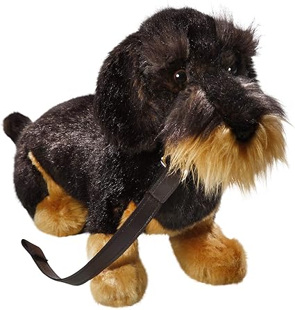 Peluche - Perro Salchicha, Dachshund Negro Sentado con Correa de Perro (Felpa, 30cm) [Juguete] 3528