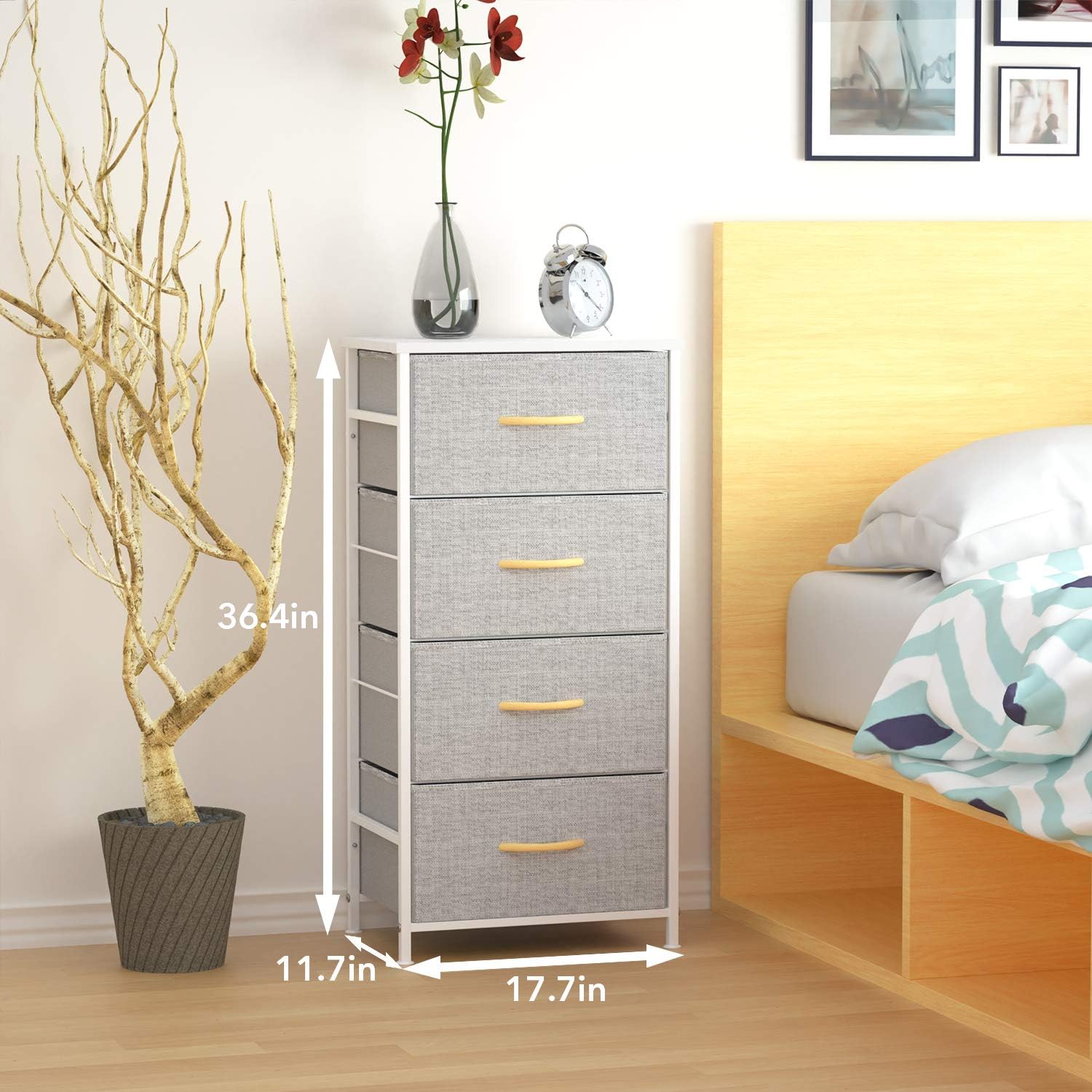 ROMOON 4 Drawer Fabric Dresser Storage Tower, Organizer Unit for Bedroom, Closet, Entryway, Hallway, Nursery Room - Gray: Home & Kitchen