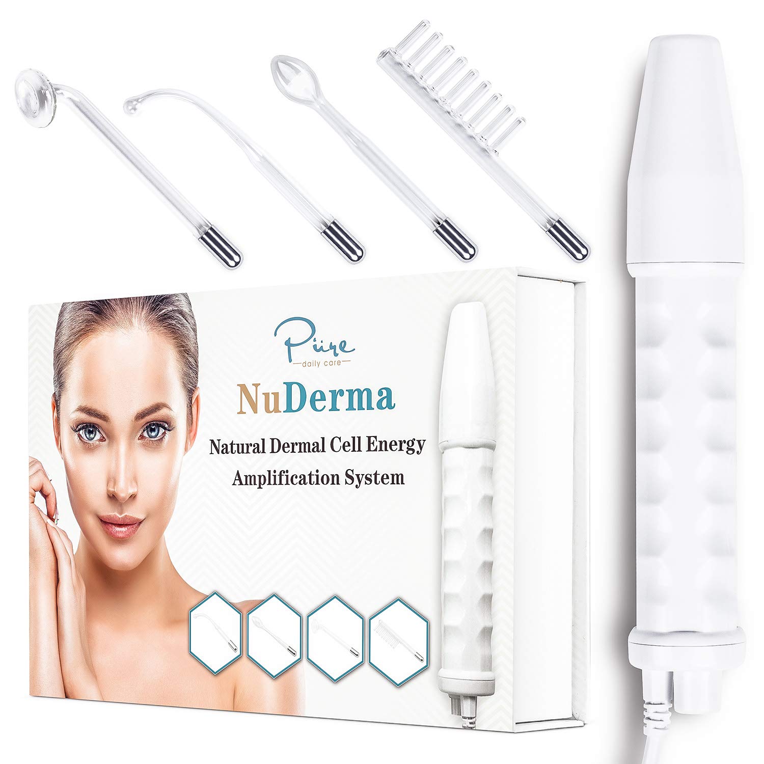 NuDerma Portable Handheld High Frequency Skin Therapy Wand Machine w/Neon - Acne Treatment - Skin Tightening - Wrinkle Reducing - Dark Circles - Puffy Eyes - Hair Follicle Stimulator: Beauty