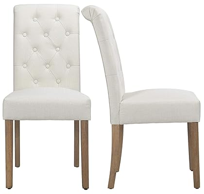 Yaheetech Solid Wood Button Tufted Upholstered Dining Chairs