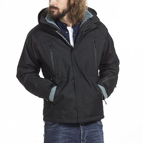 Zugspitze 3 in 1 Jacke Herren in Schwarz - TAFFA - Doppeljacke mit Kapuze + Herausnehmbarer Fleecejacke, Wind- & Wasserabweis
