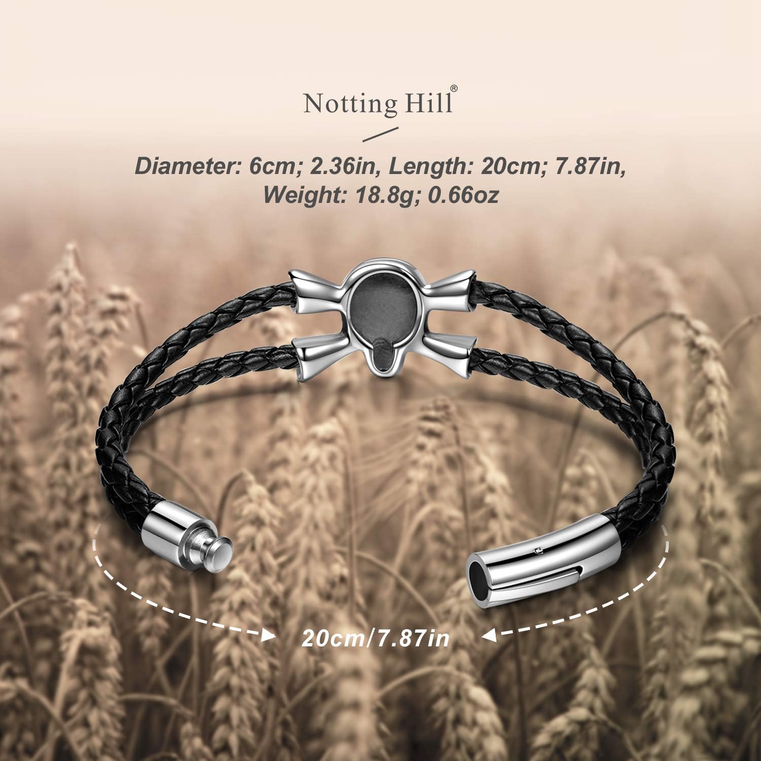 Notting Hill Dark Knight Herren Lederarmband klassisches geflochtenes Armband Schwarz /& Silber Manschette Armband Schmuck Geschenkbox Easy Magnetverschluss