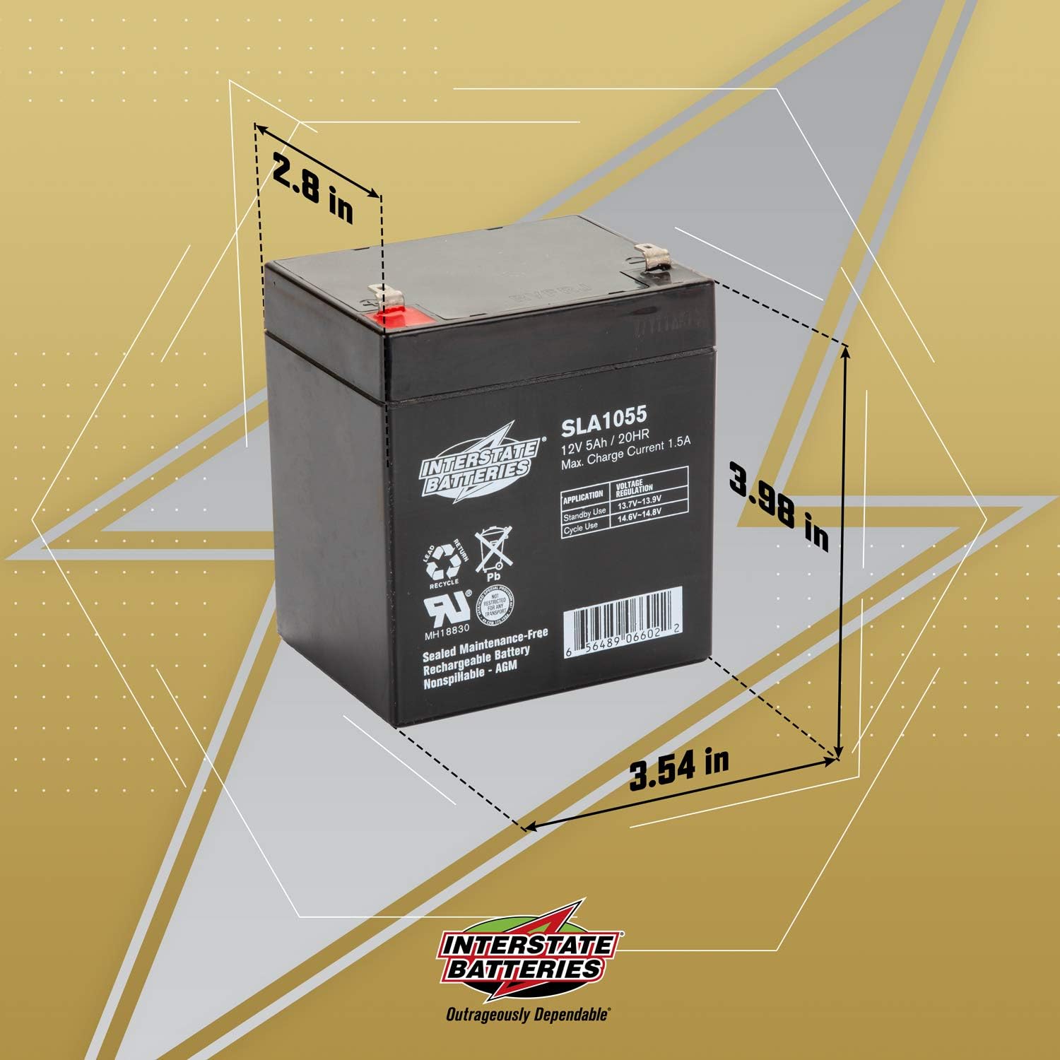 Interstate Batteries 12V 5AH Sealed Lead Acid (SLA) Battery (AGM) - .187 FASTON Spade Terminals (SLA1055): Automotive
