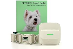 PETORITY GPS Tracker for Dogs - Wireless Pet Smart Collar with Health Monitor, Waterproof, Escape Alert with Dog Fence, No SIM Card and Monthly Fees.(L-Glory White,18.9”~26”)