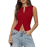 Gleeneat Womens Going Out Tops Ribbed Button Down Sleeveless Tank Top Sexy Slim Fit Y2k Summer Shirt Cute Clothes
