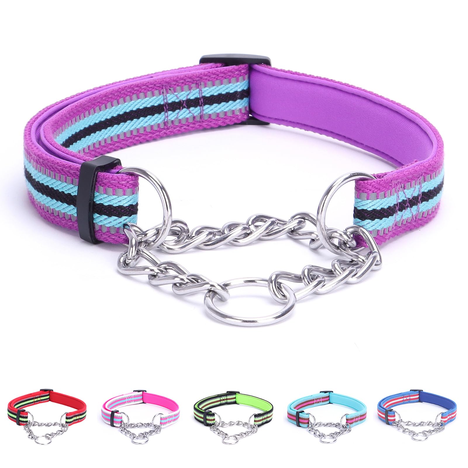 LOS ANDES Dog Choke Collar Martingale with Limited Chain, Soft Padded No Pull, Reflective Training Collars for Large, Medium and Small Dogs(L:Neck 45-65cm,Light Purple) — image 1
