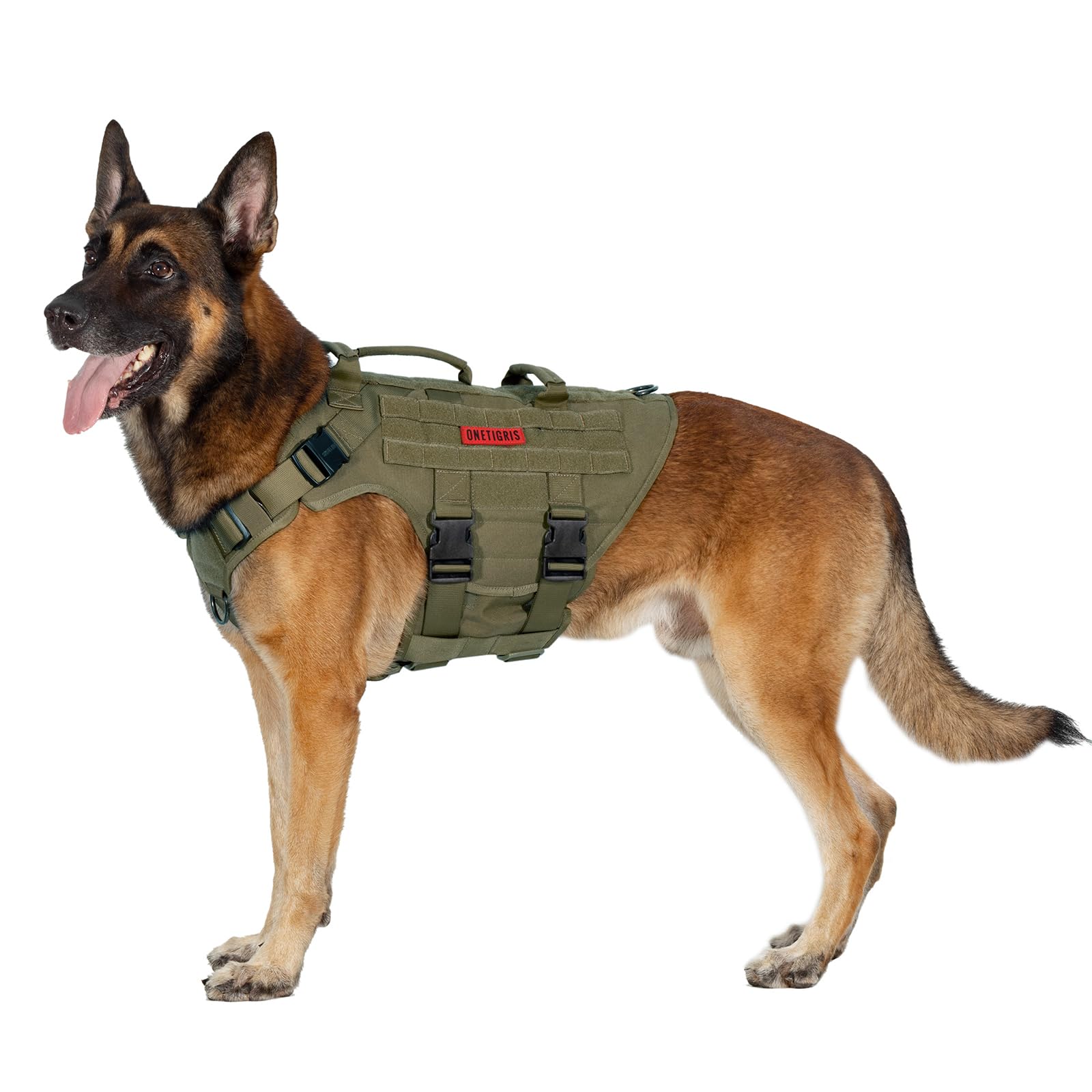 OneTigris Large Tactical Dog Harness, No Pulling Adjustable Dog Vest Harness, Heavy Duty Dog Harness with Handle, Large Hook and Loop Panels for Patch Black(Ranger green, M) — image 1