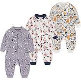 MAMIMAKA Newborn Baby 2-way Zipper Romper Cotton One-piece Jumsuit 3-pack, 0-24 Months