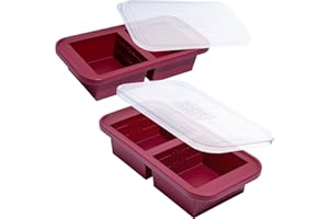 Souper Cubes 2 Cup Silicone Freezer Tray With Lid - Easy Meal Prep Container and Kitchen Storage Solution - Silicone Mold for Soup and Food Storage - Cranberry - 2-Pack
